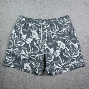 Huk Fishing Shorts Mens Large Gray Pursuit Ocean Palm Volley Swim Trunks Lined